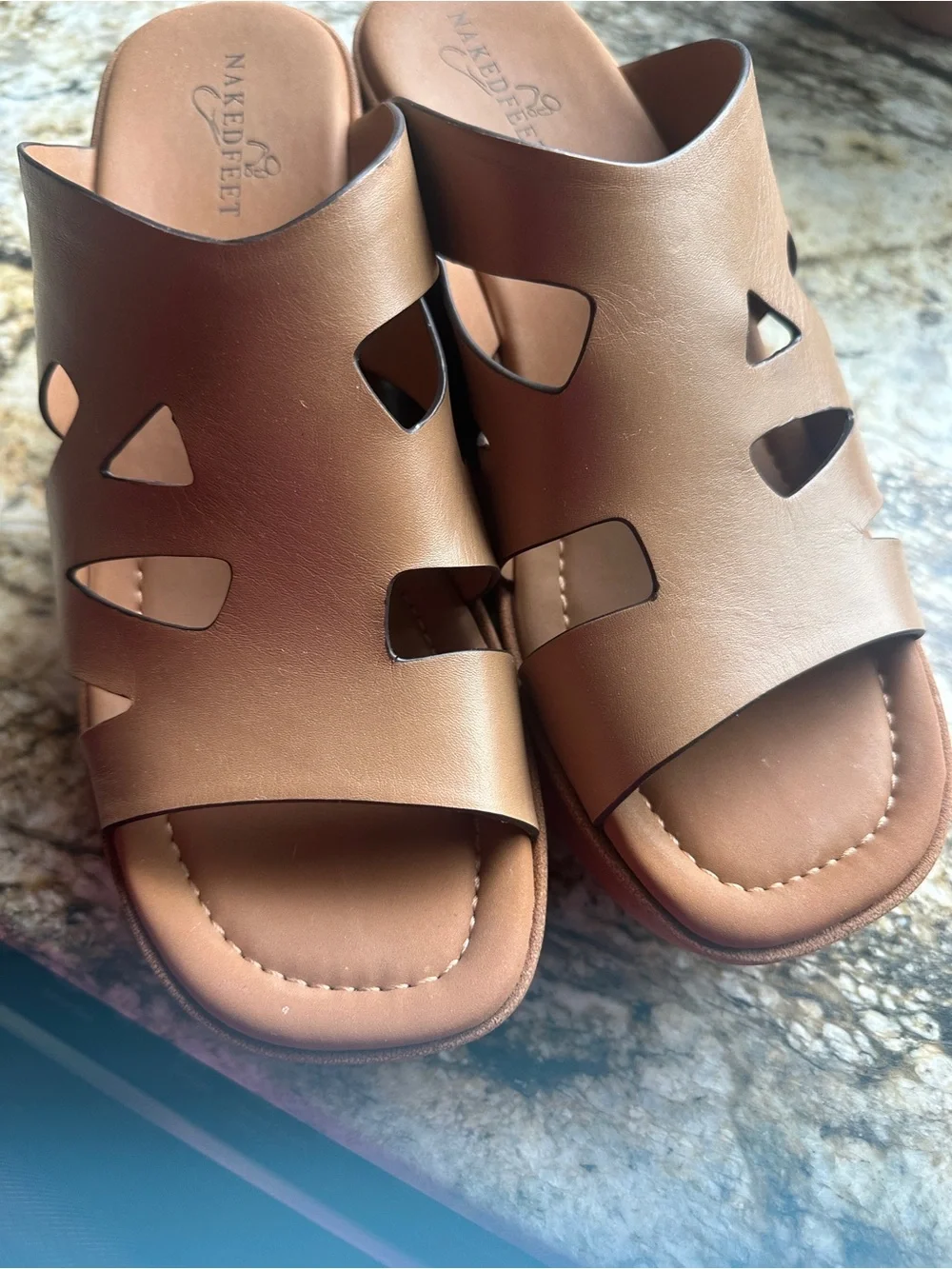 Naked Feet Cognac Cutout Platform Slide